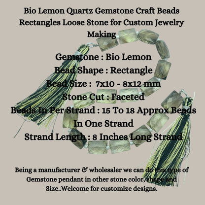 Bio Lemon Quartz Gemstone Craft Beads Rectangles Loose Stone for Custom Jewelry Making