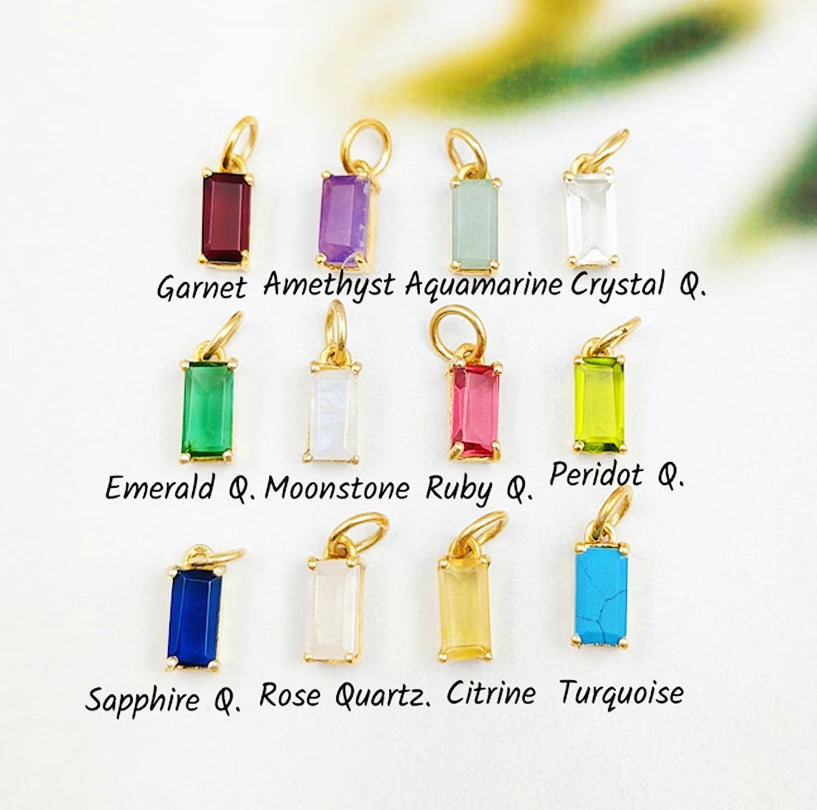 Baguette Shape All Birthstone Pendant Charms Natural Gemstone Jewelry Components for Custom Designs