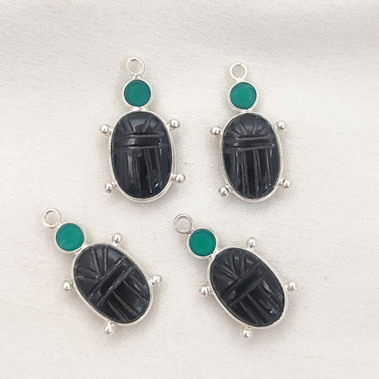 925 Sterling Silver Turtle Pendant with Hand-Carved Black Onyx & Green Onyx Natural Stone Boho Necklace Charm – Selling Per Piece