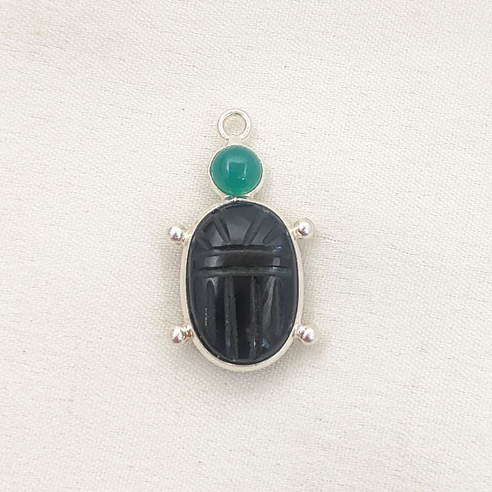 925 Sterling Silver Turtle Pendant with Hand-Carved Black Onyx & Green Onyx Natural Stone Boho Necklace Charm – Selling Per Piece