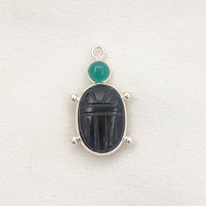 925 Sterling Silver Turtle Pendant with Hand-Carved Black Onyx & Green Onyx Natural Stone Boho Necklace Charm – Selling Per Piece