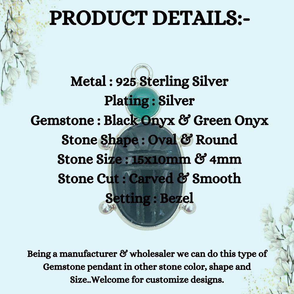 925 Sterling Silver Turtle Pendant with Hand-Carved Black Onyx & Green Onyx Natural Stone Boho Necklace Charm – Selling Per Piece