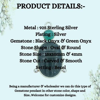 925 Sterling Silver Turtle Pendant with Hand-Carved Black Onyx & Green Onyx Natural Stone Boho Necklace Charm – Selling Per Piece