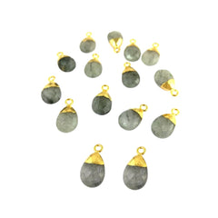 Gold Electroplated 13x9mm Handmade Black Rutile Gemstone Teardrop Charm Pear Cut Pendant for DIY Jewelry Making – Selling Per Piece