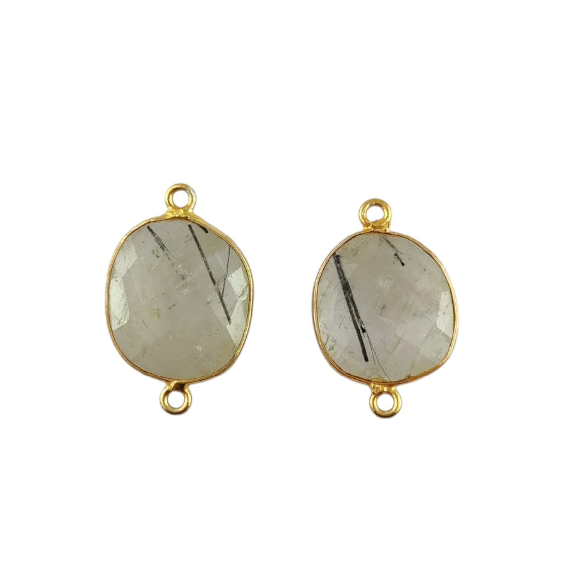 Gold Plated 12–15mm Black Rutile Free Form Connector Unique Natural Stone Links for DIY Bracelets, Necklaces & Earrings- Selling Per Piece