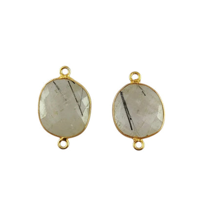 Gold Plated 12–15mm Black Rutile Free Form Connector Unique Natural Stone Links for DIY Bracelets, Necklaces & Earrings- Selling Per Piece