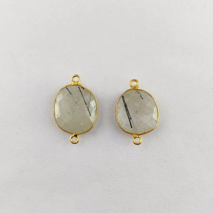 Gold Plated 12–15mm Black Rutile Free Form Connector Unique Natural Stone Links for DIY Bracelets, Necklaces & Earrings- Selling Per Piece