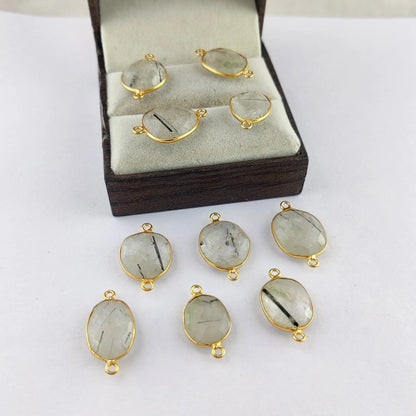 Gold Plated 12–15mm Black Rutile Free Form Connector Unique Natural Stone Links for DIY Bracelets, Necklaces & Earrings- Selling Per Piece