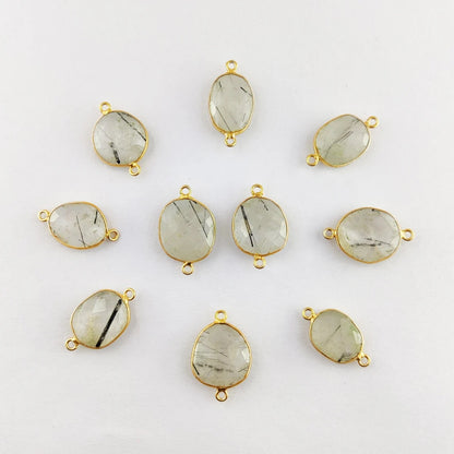 Gold Plated 12–15mm Black Rutile Free Form Connector Unique Natural Stone Links for DIY Bracelets, Necklaces & Earrings- Selling Per Piece