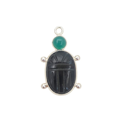 925 Sterling Silver Turtle Pendant with Hand-Carved Black Onyx & Green Onyx Natural Stone Boho Necklace Charm – Selling Per Piece