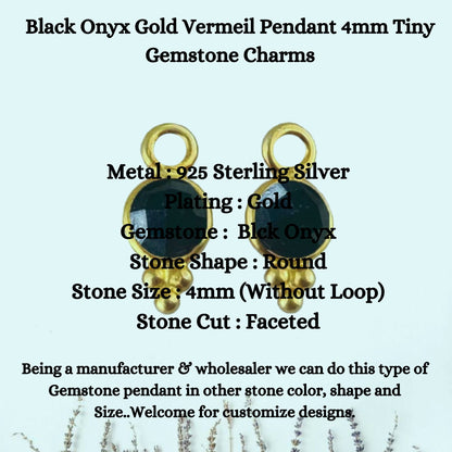 Black Onyx Gold Vermeil Pendant 4mm Tiny Gemstone Charms
