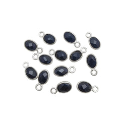 Black Onyx Pendant 4x6mm Oval Gemstone Charms in Sterling Silver