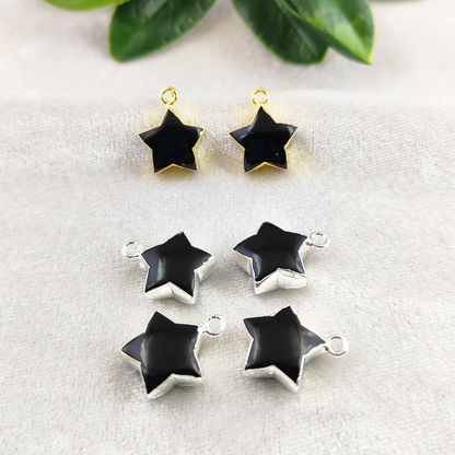 July Birthstone Black Onyx Gemstone Jewelry Gold/Silver Electroplated Star Shape Pendant For Women- Selling Per Piece