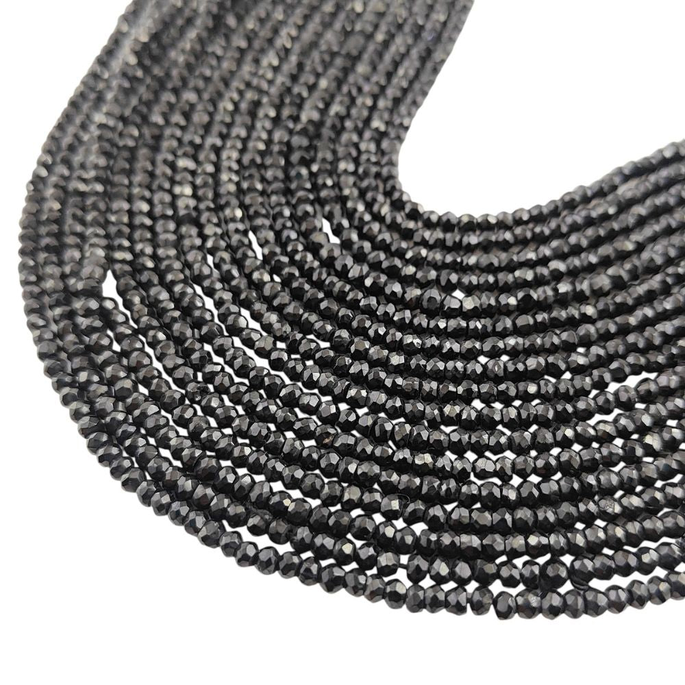Black Spinel 3mm Faceted Rondelle Beads – High-Quality Gemstones for Jewelry