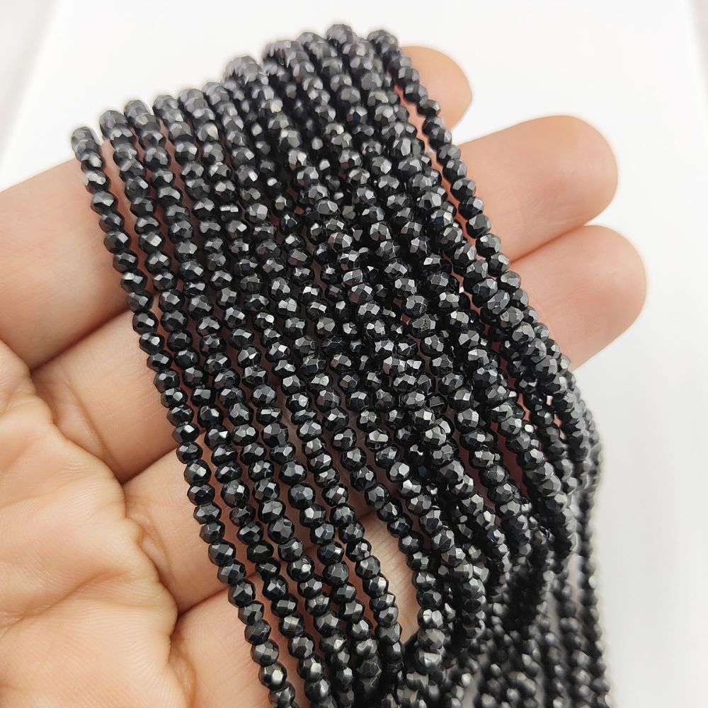 Black Spinel 3mm Faceted Gemstone Rondelle Beads