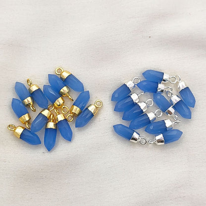 Blue Chalcedony Spike Crystal Pendant with Electroplated Gold or Silver Cap Natural Gemstone Charm for DIY Necklace Jewelry Supply
