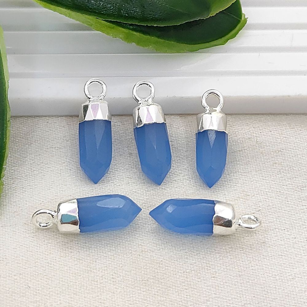 Blue Chalcedony Spike Crystal Pendant with Electroplated Gold or Silver Cap Natural Gemstone Charm for DIY Necklace Jewelry Supply