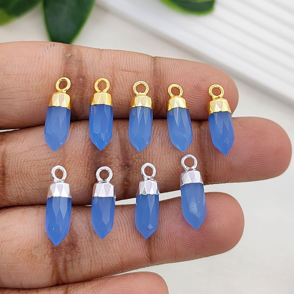 Blue Chalcedony Spike Crystal Pendant with Electroplated Gold or Silver Cap Natural Gemstone Charm for DIY Necklace Jewelry Supply