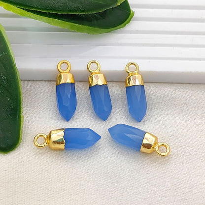 Blue Chalcedony Spike Crystal Pendant with Electroplated Gold or Silver Cap Natural Gemstone Charm for DIY Necklace Jewelry Supply