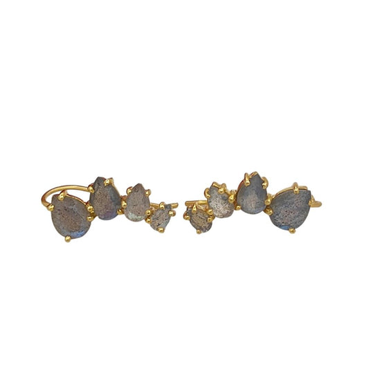 Blue Flash Labradorite Gold Plated 925 Sterling Silver Ear Climbers Statement Jewelry for Women