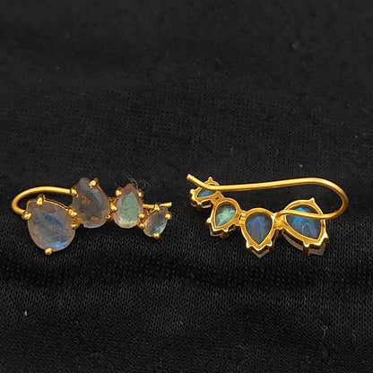 Blue Flash Labradorite Gold Plated 925 Sterling Silver Ear Climbers Statement Jewelry for Women