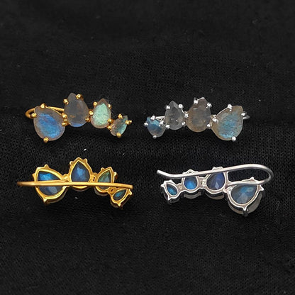 Blue Flash Labradorite Gold Plated 925 Sterling Silver Ear Climbers Statement Jewelry for Women