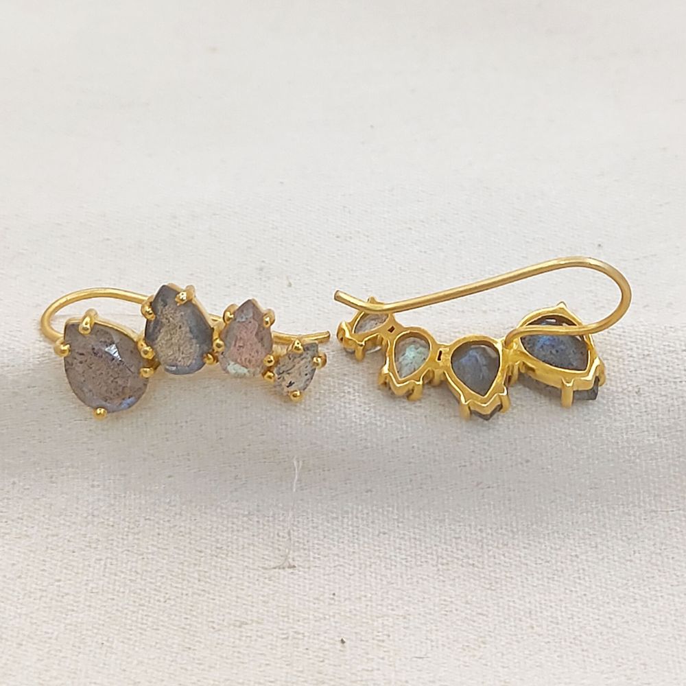 Blue Flash Labradorite Gold Plated 925 Sterling Silver Ear Climbers Statement Jewelry for Women