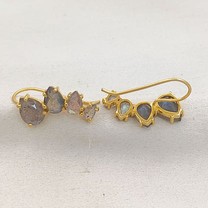 Blue Flash Labradorite Gold Plated 925 Sterling Silver Ear Climbers Statement Jewelry for Women