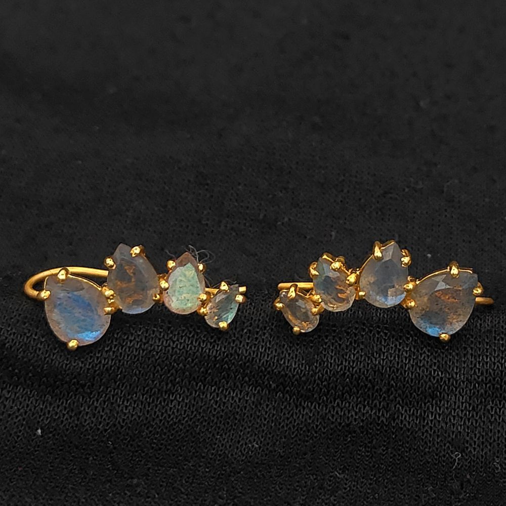 Blue Flash Labradorite Gold Plated 925 Sterling Silver Ear Climbers Statement Jewelry for Women