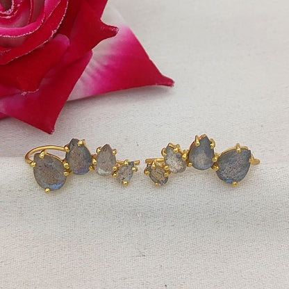 Blue Flash Labradorite Gold Plated 925 Sterling Silver Ear Climbers Statement Jewelry for Women