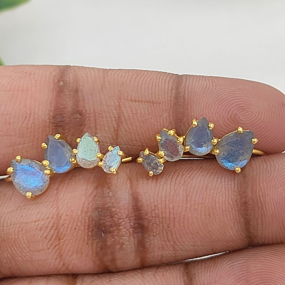 Blue Flash Labradorite Gold Plated 925 Sterling Silver Ear Climbers Statement Jewelry for Women