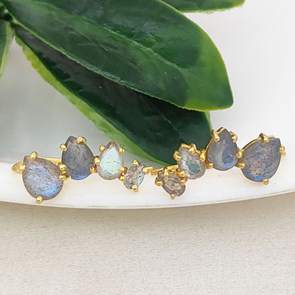 Blue Flash Labradorite Gold Plated 925 Sterling Silver Ear Climbers Statement Jewelry for Women