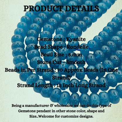 Blue Kyanite Gemstone Beads 8mm Rondelle Strand DIY Jewelry & Craft Essentials