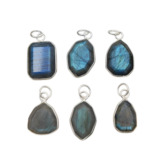 Blue Labradorite Faceted Pendant in Solid 925 Sterling Silver Handmade Minimalist Necklace Charm - Selling Per Piece