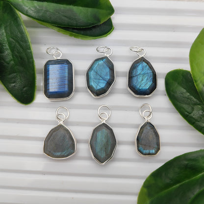 Blue Labradorite Faceted Pendant in Solid 925 Sterling Silver Handmade Minimalist Necklace Charm - Selling Per Piece