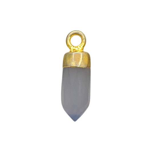 Blue Lace Agate Crystal Spike Pendant with Gold/Silver Electroplated Cap Boho Gemstone Charm for Necklace Making