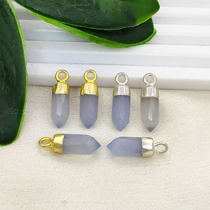 Blue Lace Agate Crystal Spike Pendant with Gold/Silver Electroplated Cap Boho Gemstone Charm for Necklace Making