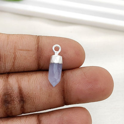 Blue Lace Agate Crystal Spike Pendant with Gold/Silver Electroplated Cap Boho Gemstone Charm for Necklace Making