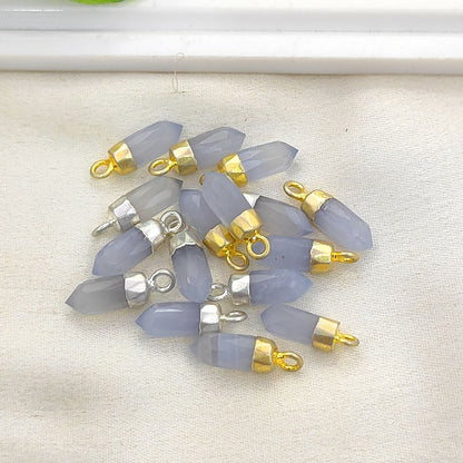 Blue Lace Agate Crystal Spike Pendant with Gold/Silver Electroplated Cap Boho Gemstone Charm for Necklace Making
