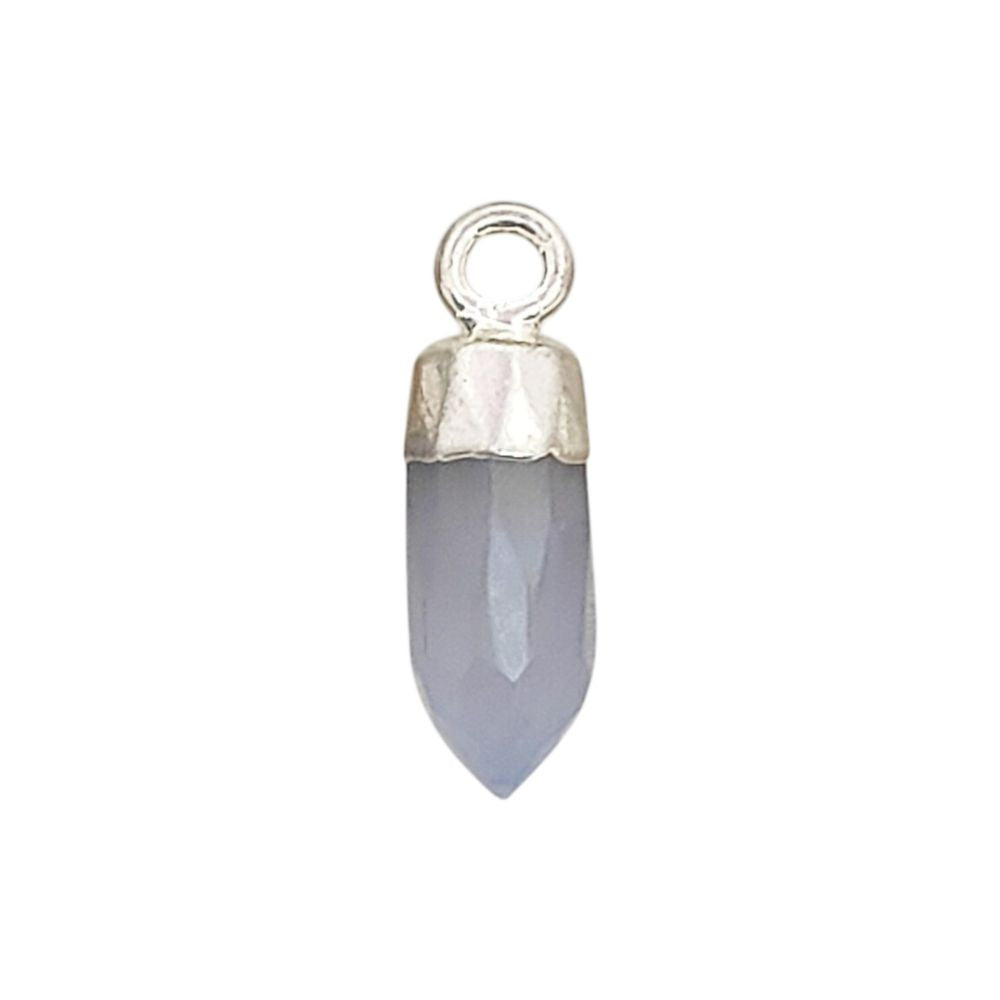 Blue Lace Agate Crystal Spike Pendant with Gold/Silver Electroplated Cap Boho Gemstone Charm for Necklace Making