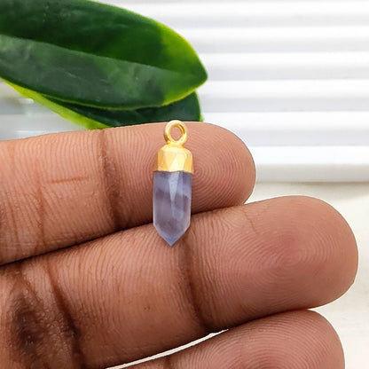 Blue Lace Agate Crystal Spike Pendant with Gold/Silver Electroplated Cap Boho Gemstone Charm for Necklace Making