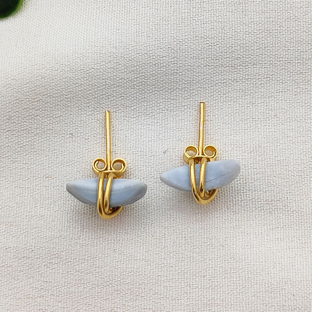 Blue Opal Crescent Earrings Handmade Dainty Half Moon Gemstone Studs in Gold Plated Sterling Silver- Selling Per Piece