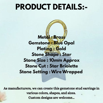 Blue Opal Star Charm Pendant Gold Wrapped Faceted Crystal for Jewelry Making & Handmade Designs