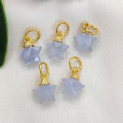 Blue Opal Star Charm Pendant Gold Wrapped Faceted Crystal for Jewelry Making & Handmade Designs