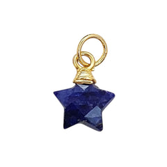 Blue Sapphire Gemstone Star Pendant September Birthstone Gold Wire Wrapped Crystal Charm for Jewelry Making