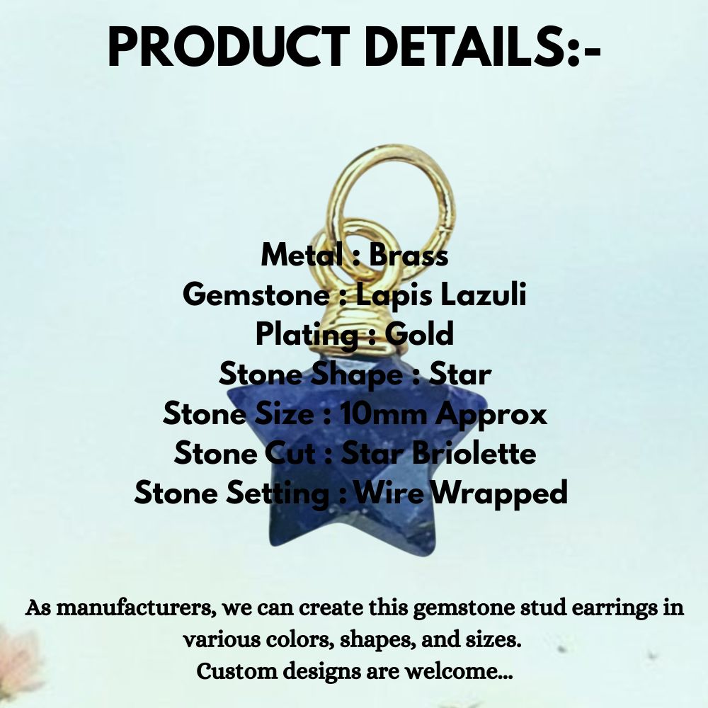 Blue Sapphire Gemstone Star Pendant September Birthstone Gold Wire Wrapped Crystal Charm for Jewelry Making