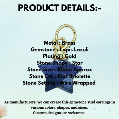 Blue Sapphire Gemstone Star Pendant September Birthstone Gold Wire Wrapped Crystal Charm for Jewelry Making