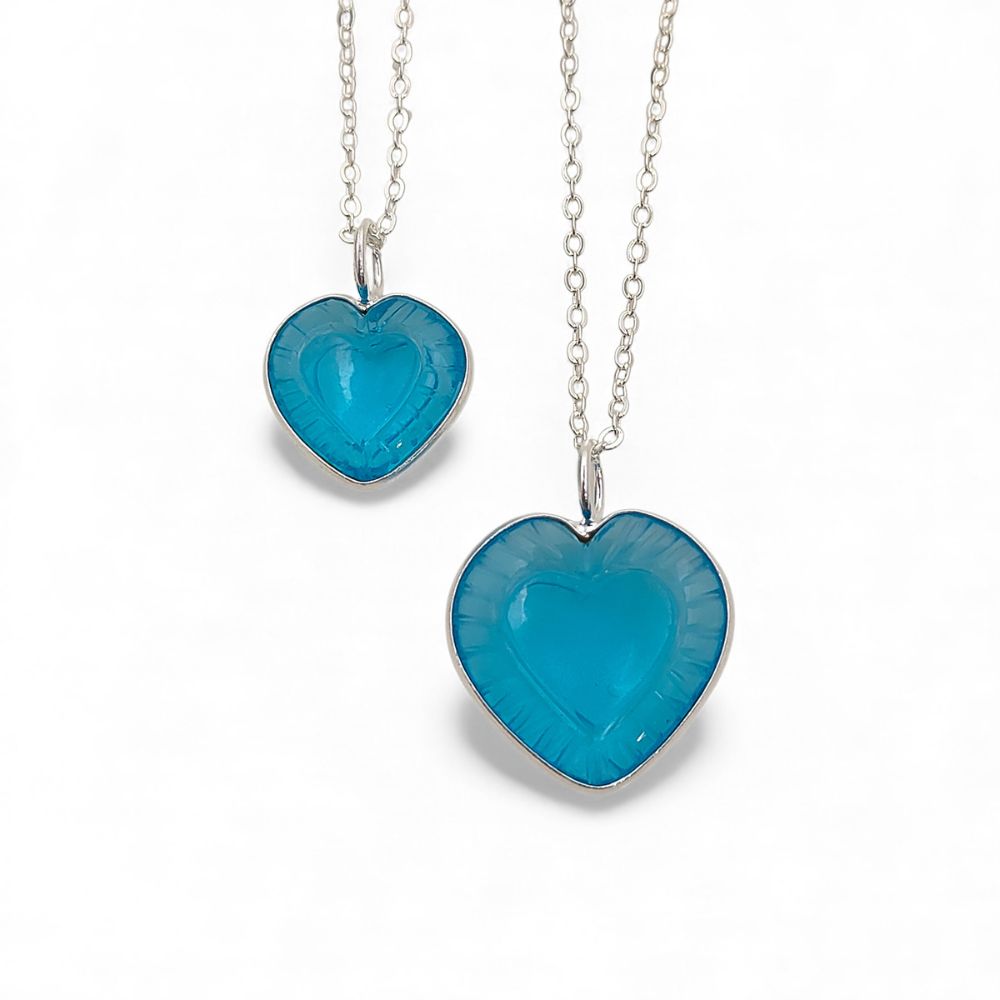 Blue Topaz Heart Necklace – Hand-Carved Quartz Pendant