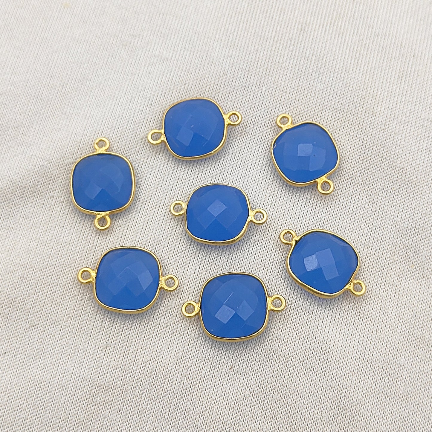 Blue Chalcedony Cushion Gemstone Connector Handmade Gold Plated 925 Silver Bezel Charm-Selling Per Piece