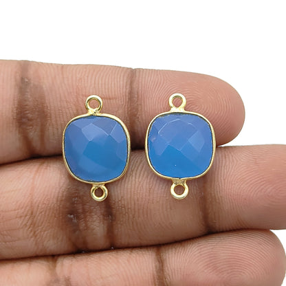 DIY jewelry blue chalcedony gemstone connector charm gold plated silver bezel